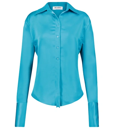 Attico Lily Paneled Hammered-satin Shirt In Blue