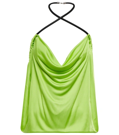 Attico Pauline Draped Jersey Halterneck Top In Lime