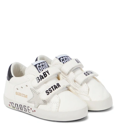 Golden Goose Baby School Leather Sneakers In White/ice/black
