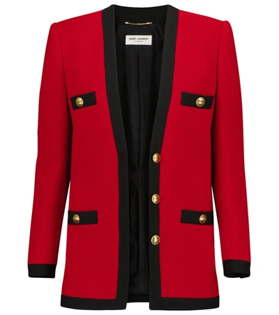 Saint Laurent Two-tone Wool-blend Bouclé-tweed Blazer In Rouge