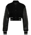 Givenchy Cropped Embroidered Wool-blend Fleece And Leather Bomber Jacket In Black/white