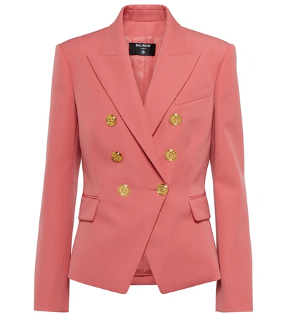 Balmain Double-breasted Wool Blazer In Pink