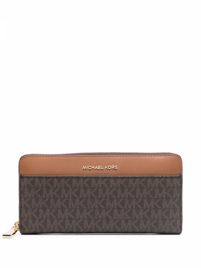 Michael Kors Michael  Logo Detailed Continental Wallet In Brown