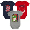 Outerstuff Newborn And Infant Boys And Girls Navy, Red, Gray Boston Red Sox Change Up 3-pack Bodysuit Set In Navy