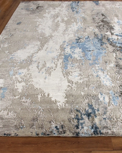 Exquisite Rugs Oysterville Hand-knotted Rug, 10' X 14' In Silver/blue/ivory