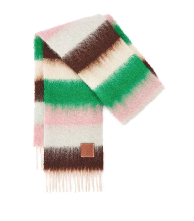 Loewe Womens Brown/light Blue Striped Mohair And Wool-blend Scarf
