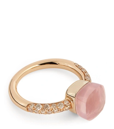 Pomellato Mixed Gold, Diamond And Rose Quartz Nudo Petit Ring In Pink