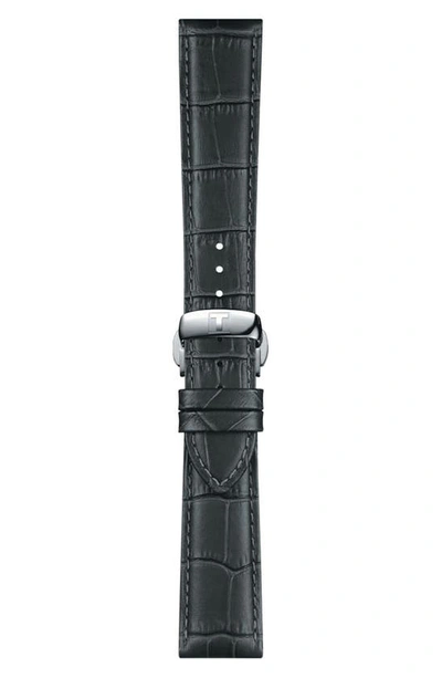 Tissot 21mm Croc Embossed Leather Watch Strap In Gray