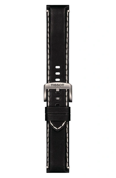 Tissot 22mm Stitched Leather Watch Strap In Black