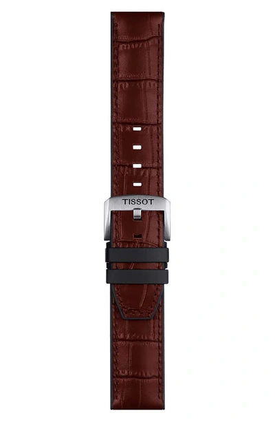 Tissot 22mm Croc Embossed Leather Watch Strap In Brown