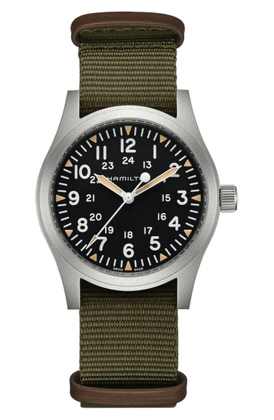 Hamilton Field Hand Wind Black Dial Mens Watch H69529933 In Black / Green / Khaki