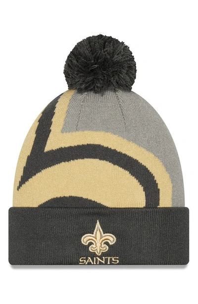 New Era Men's Graphite New Orleans Saints Logo Whiz Redux Cuffed Knit Hat