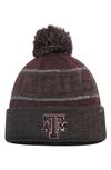 TOP OF THE WORLD TOP OF THE WORLD MAROON/HEATHER CHARCOAL TEXAS A&M AGGIES BELOW ZERO CUFFED POM KNIT HAT,2361248