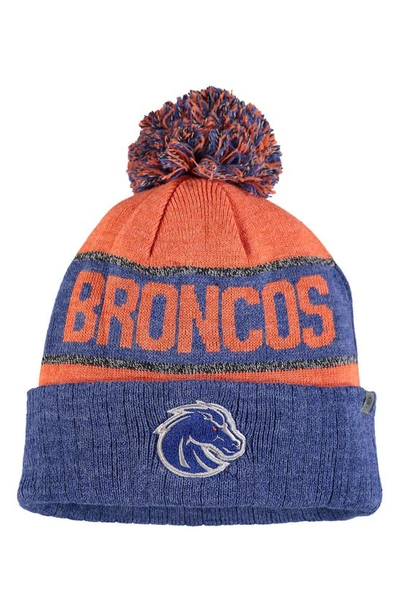 Top Of The World Men's Orange And Heather Blue Boise State Broncos Below Zero Cuffed Pom Knit Hat In Orange,heather Blue
