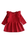 Ashmi And Co Babies' Eva Ruffle Shoulder Long Sleeve Knit Cotton Dress In Red