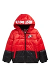 Nike Kids' Color Block Down Hooded Puffer Coat In University Red