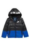 Nike Kids' Color Block Down Hooded Puffer Coat In Dark Smoke Gray