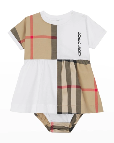 Burberry Kids' Girl's Elena Vintage Check Logo Dress W/ Bloomers In White