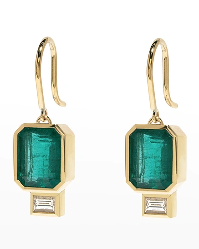 Azlee Emerald And Baguette Diamond Earrings