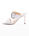 Marion Parke Lucia Crystal-buckle Suede Slide Sandals In White