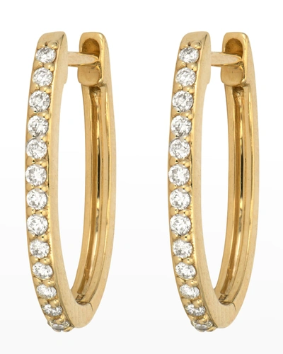Three Stories Jewelry 14k Yellow Gold Classic Single Small Oval Diamond Hoop Earrings