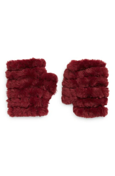 Jocelyn Faux Fur Knitted Mandy Mittens In Burgundy