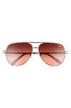 Quay High Key 55mm Aviator Glasses In Gold / Brown To Maroon