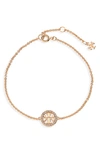 Tory Burch Pave Logo Miller Chain Bracelet In Tory Gold / Crystal