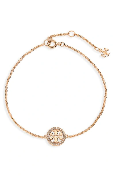 Tory Burch Pave Logo Miller Chain Bracelet In Tory Gold / Crystal