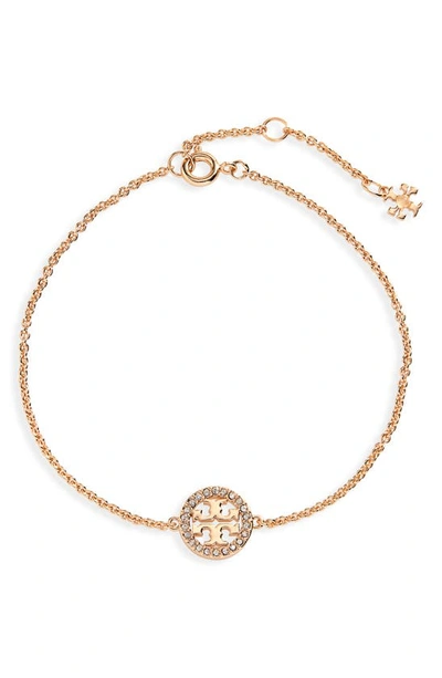 Tory Burch Pave Logo Miller Chain Bracelet In Tory Gold Crystal