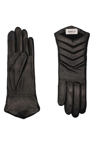 Agnelle Apoline Quilted Lambskin Leather Gloves In Noir Tactile