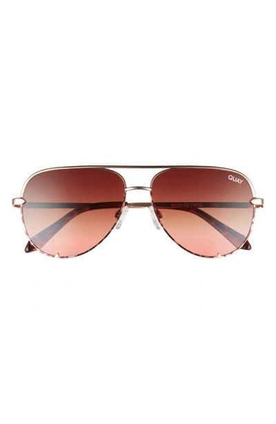 Quay High Key Mini 51mm Aviator Sunglasses In Gold / Brown To Maroon