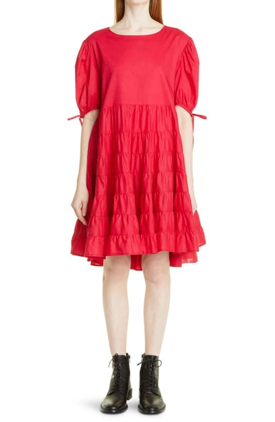 Merlette Sering Puff Sleeve Tiered Cotton Lawn Dress In Berry