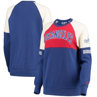 Starter Women's Red-royal Los Angeles Dodgers Baseline Raglan Historic Logo Pullover Sweatshirt
