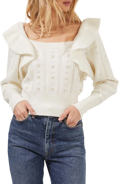 Astr Cabot Ruffle Sweater In Off White
