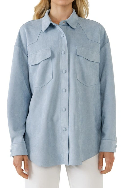 Free The Roses Faux Suede Oversized Shirt In Blue