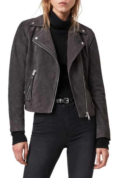 Allsaints Dalby Suede Biker Jacket In Slate Grey