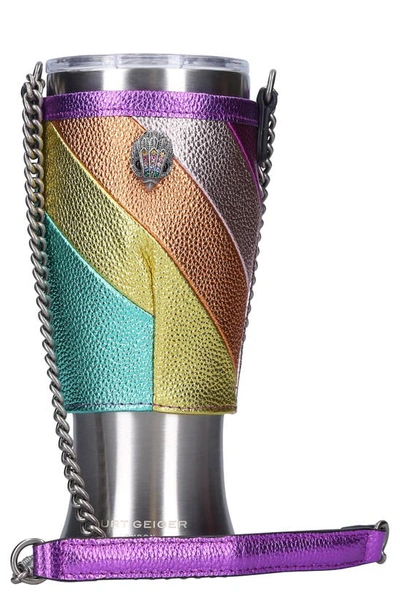 Kurt Geiger Metallic Leather Crossbody Glass Holder With Portable Pint Glass  In Blue Multi | ModeSens
