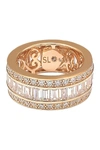 Suzy Levian 14k Rose Gold Plated Sterling Silver Baguette-cut & Round-cut Cz Eternity Band In Rose
