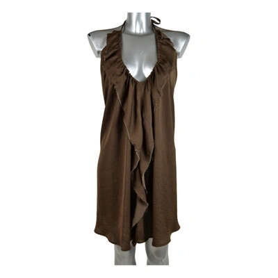 Pre-owned Dondup Silk Mid-length Dress In Brown