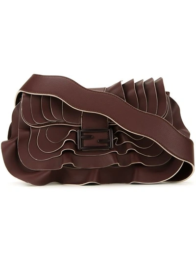 Fendi Baguette Wave Leather Shoulder Bag In Bordeaux