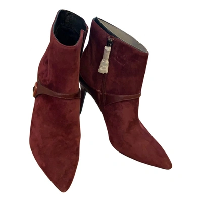 Pre-owned What For Ankle Boots In Burgundy