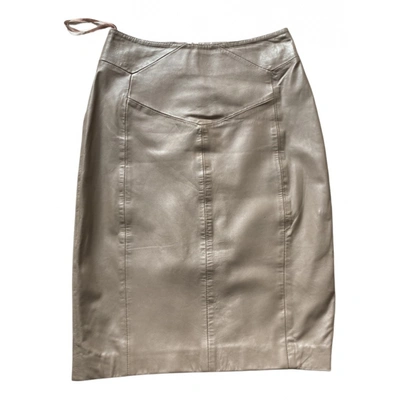 Pre-owned Reiss Leather Skirt In Camel