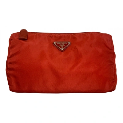 Pre-owned Prada Tessuto Clutch Bag In Red