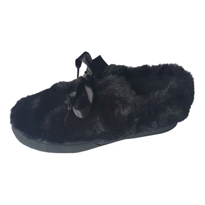 Pre-owned Superga Faux Fur Trainers In Black