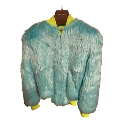 Pre-owned Alberta Ferretti Faux Fur Jacket In Turquoise