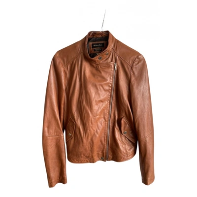 Pre-owned Massimo Dutti Leather Biker Jacket In Brown