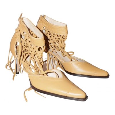 Pre-owned Dior Leather Ankle Boots In Yellow