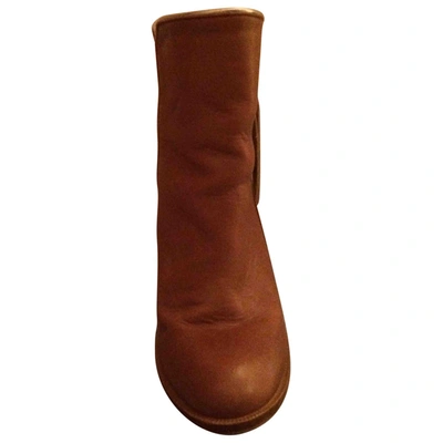 Pre-owned Petite Mendigote Leather Ankle Boots In Camel