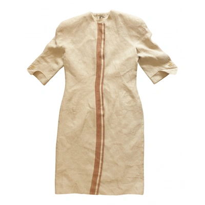 Pre-owned Versace Linen Mid-length Dress In Beige